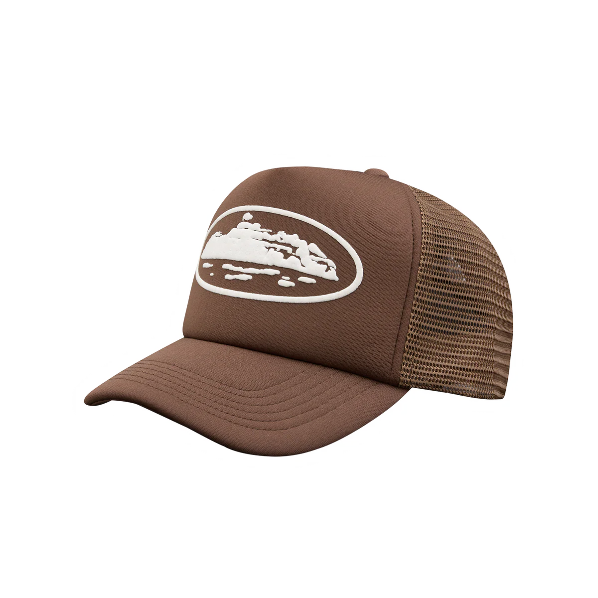 ISLAND PUFF PRINT TRUCKER HAT [BROWN]__streetdrip.top