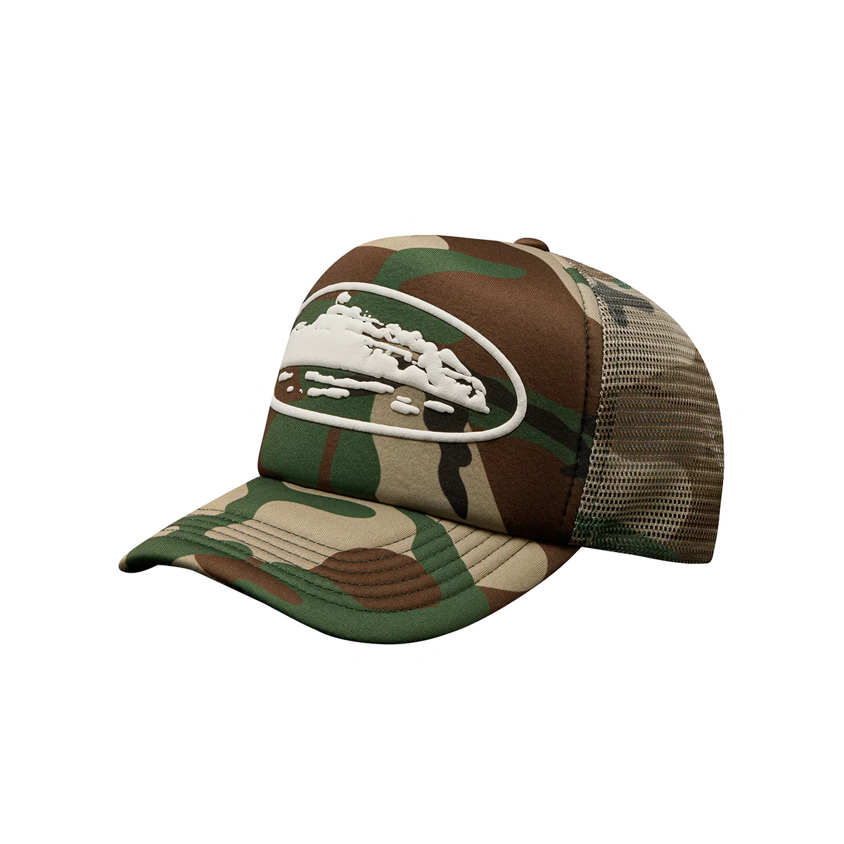 ISLAND PUFF PRINT TRUCKER HAT [WOODLAND CAMO]__streetdrip.top