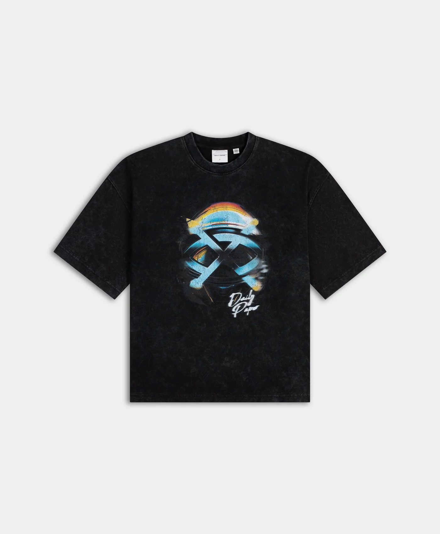 Washed Black Shield Helmet SS T-Shirt__streetdrip.top
