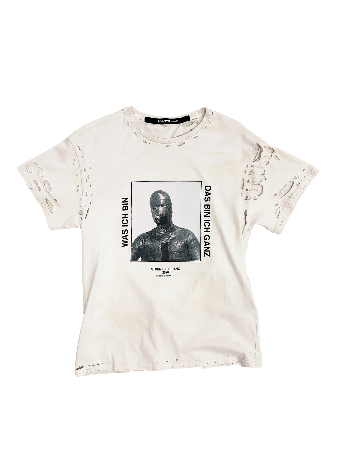 Eet T-Shirt Off-White Cotton Stains ‘Distressed Was Ich Bin’__streetdrip.top