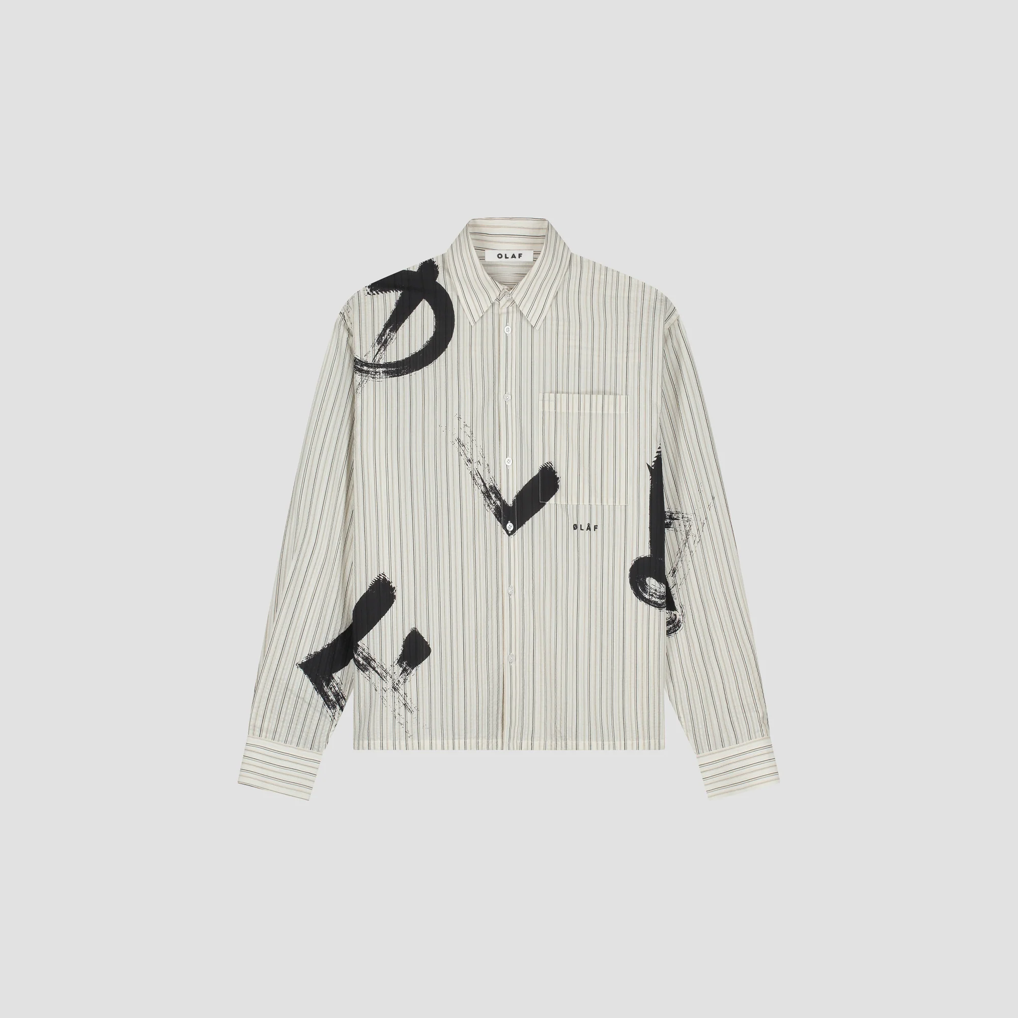 BRUSHSTROKE LOGO STRIPE LS SHIRT - CHARCOAL/WHITE __streetdrip.top